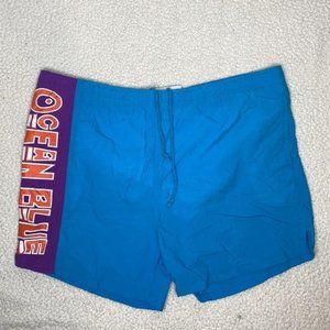 Vintage Ocean Blue Swim Trunks: Size Medium